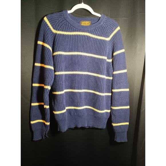 Eddie Bauer Sweaters - Gold Label Eddie Bauer Women’s Large Navy Sweater Gold Stripe Pullover Knit